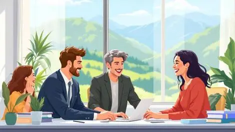 Cheerful new zealand businesspeople collaborating desktop computer teamwork