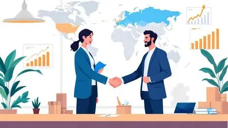 Handshake business people office asia pacific map growth supply chains