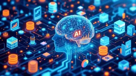 Digital illustration ai brain integrating enterprise data real time analytics