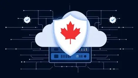 Secure server digital shield red maple leaf canada cloud security illustration