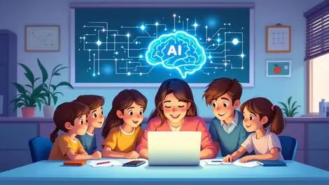 Australian school children teacher laptop ai brain cloud digital classroom