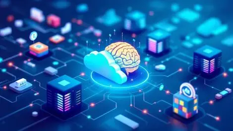 Illustration interconnected servers clouds ai brain business sectors integration