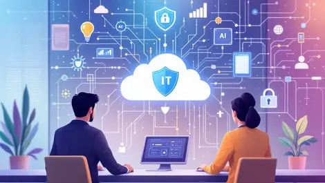Corporate it team overseeing secure cloud servers ai automation office