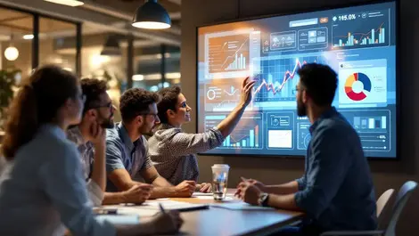 Modern office employees collaborative learning interactive digital screen