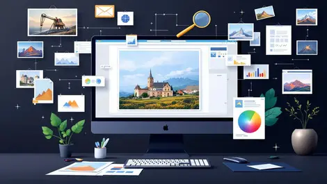 Realistic ai photo editing detection computer screen magnifying glass digital tools