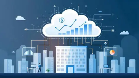 Modern cloud finance automation office building digital graphs charts