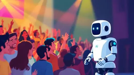 Energetic concert audience live event friendly ai assistant robot entrance australia new zealand