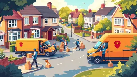 Uk suburban delivery vans couriers packages happy pet owners logistics