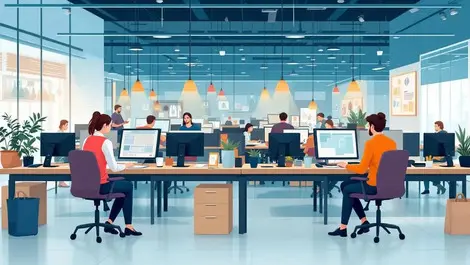 Modern uk office workers using advanced computers healthy productive retail healthcare finance