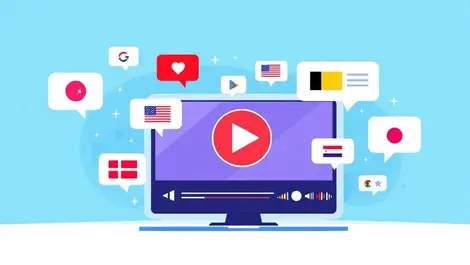 Video player interface global video streaming ai translation speech bubbles