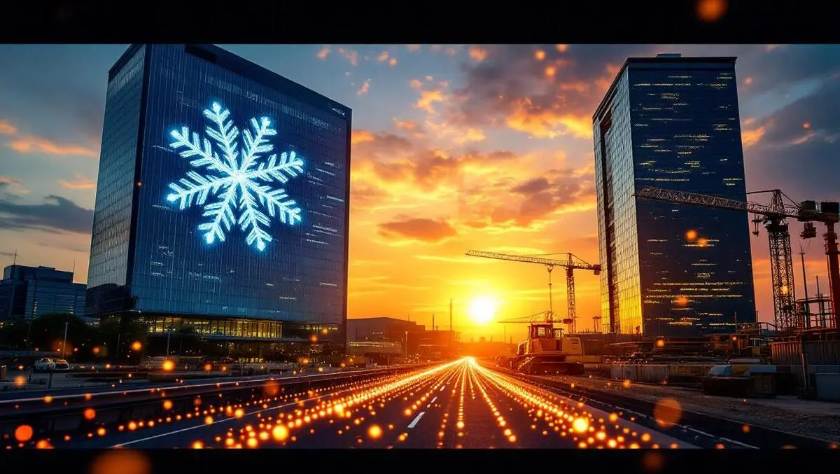 Corporate hq snowflake consulting towers data stream to industrial site