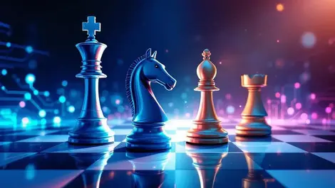 Ai chess knights racing tech giants on circuit board stage