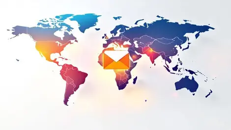 Global email network europe us apac glowing world map revenue growth