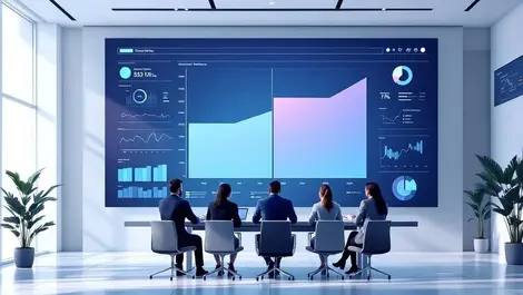 Modern data center control room quadrant chart business meeting