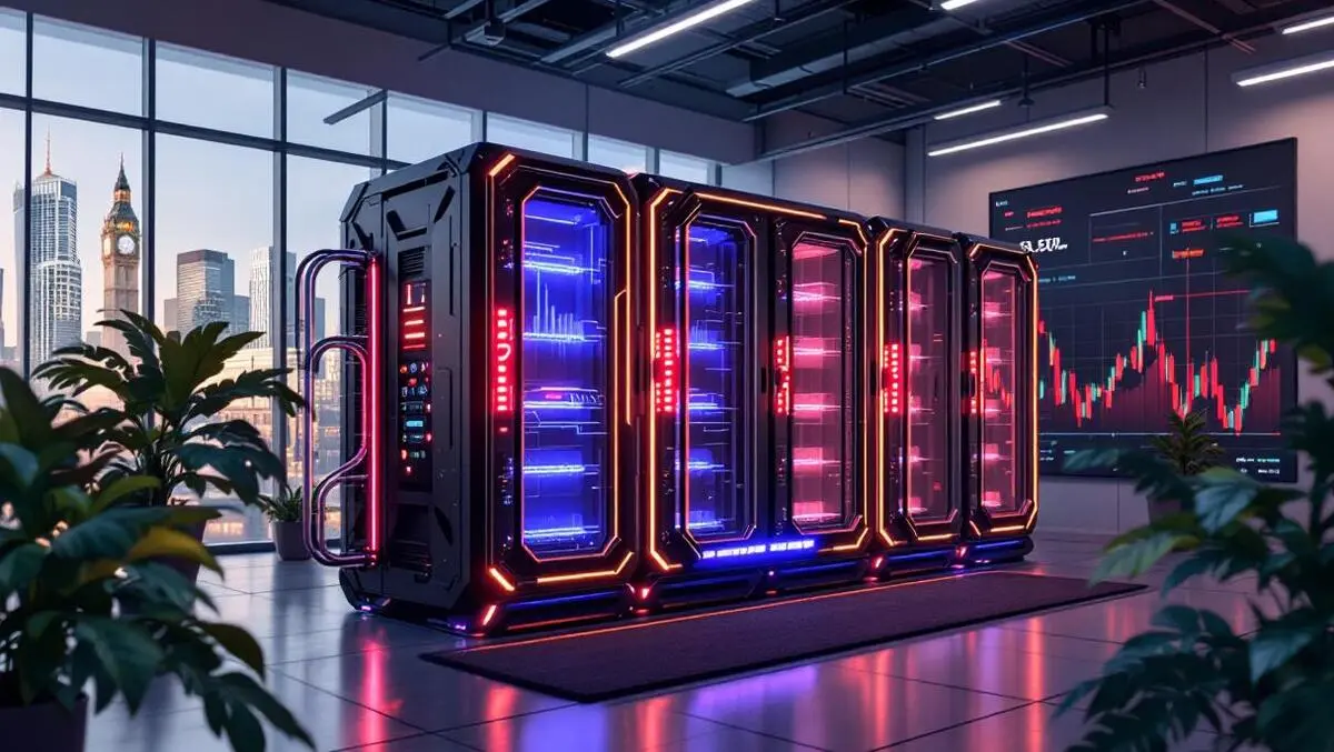 Sleek quantum computer london financial office trading screens