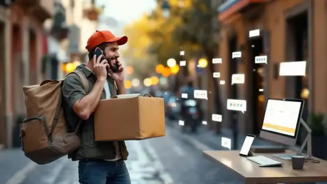 Food rider spanish street talking phone streamlined support scene