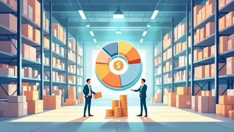 Us ecommerce warehouse profit sharing pie chart coins people