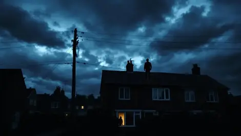 Uk terraced house dusk energy poverty dim window family bills