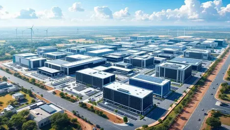 Aerial india hyperscale datacenter campus solar wind liquid cooling