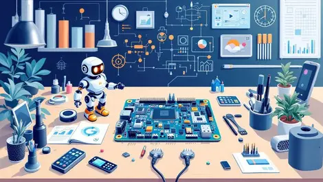 Editorial illustration electronics prototyping board robot smart home engineers