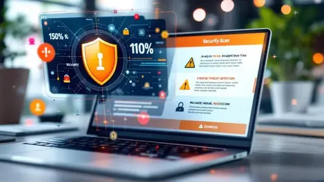 Laptop security scan interface threat detection shield warning malware
