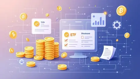 Secure investment platform digital illustration blockchain voting checkboxes wallet icons