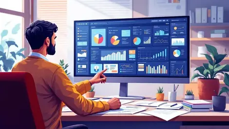 Focused cfo finance office procurement dashboards modern digital illustration